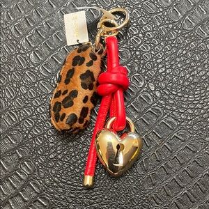 Luxury Gold Heart Key Holder Red Faux Leather Knot w/ Leopard Print Pouch Purse